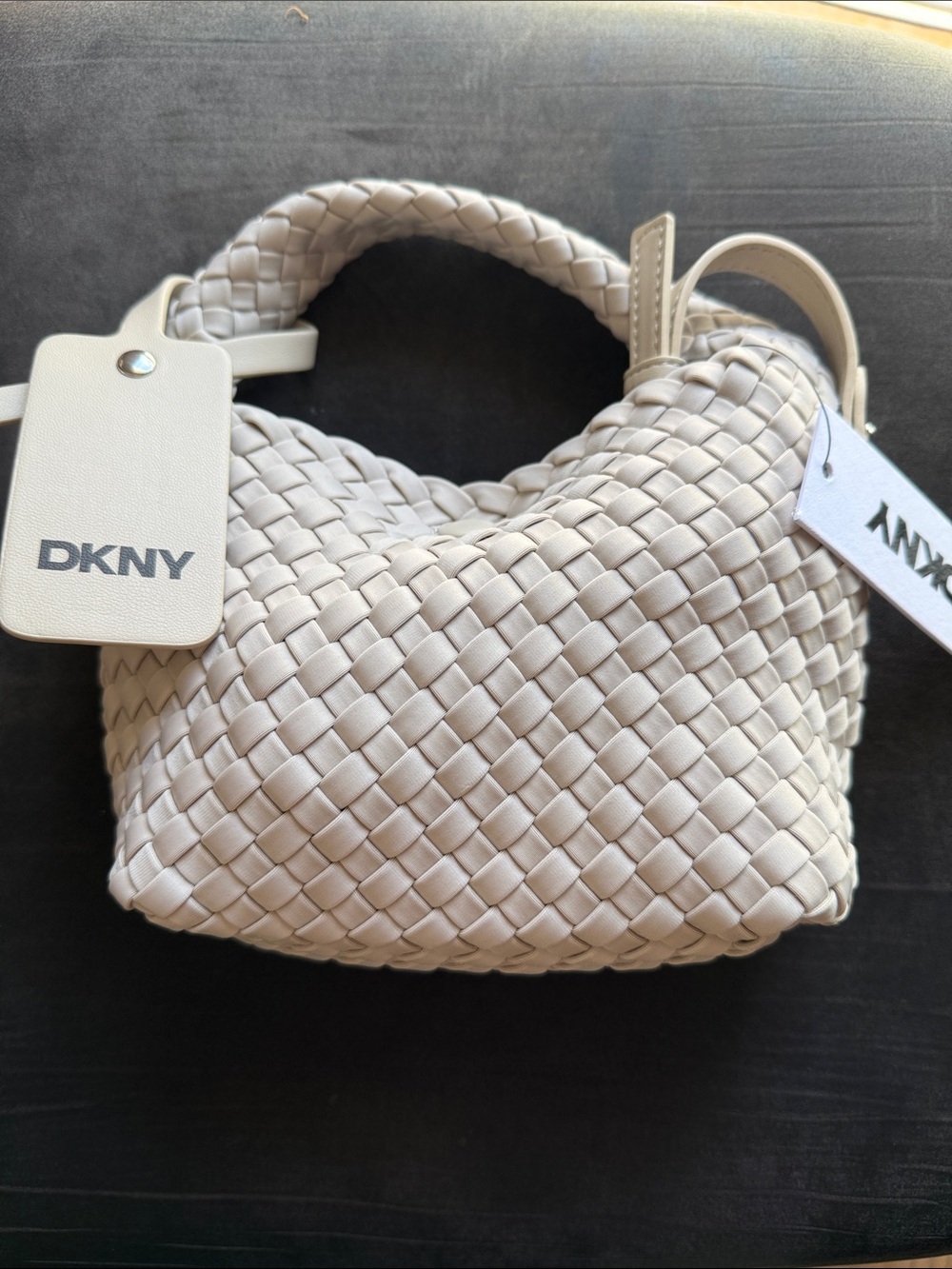 DKNY Cream Woven Nylon Hobo/Crossbody Bag with Braided Handle NWT